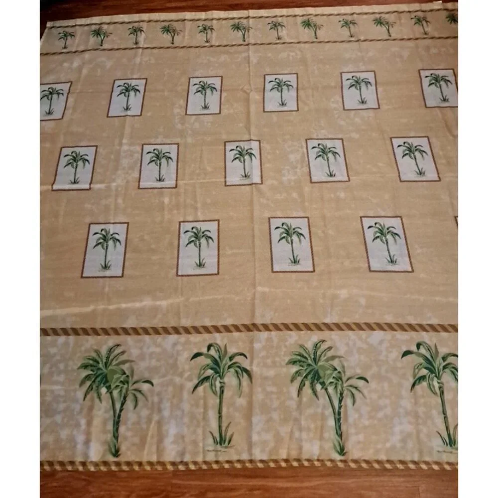 Palm Tree Fabric Shower Curtain W Fabric & Plastic Rings Beige Tropical Beach